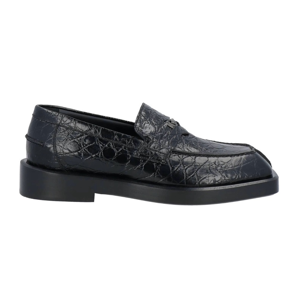 Versace Black Leather Loafers with Textured Finish